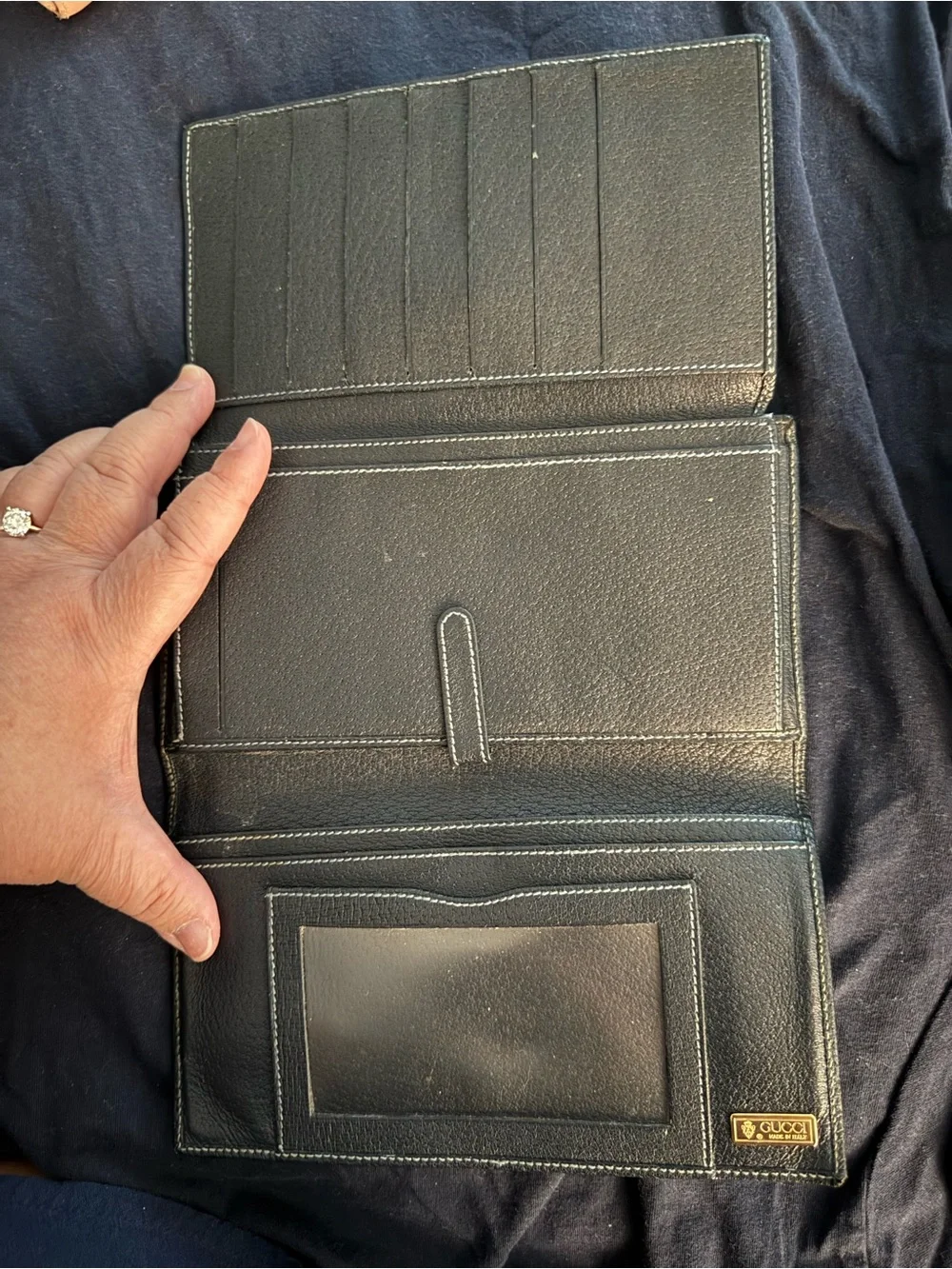 Gucci Beige and Blue GG leather Wallet with Leather Trim